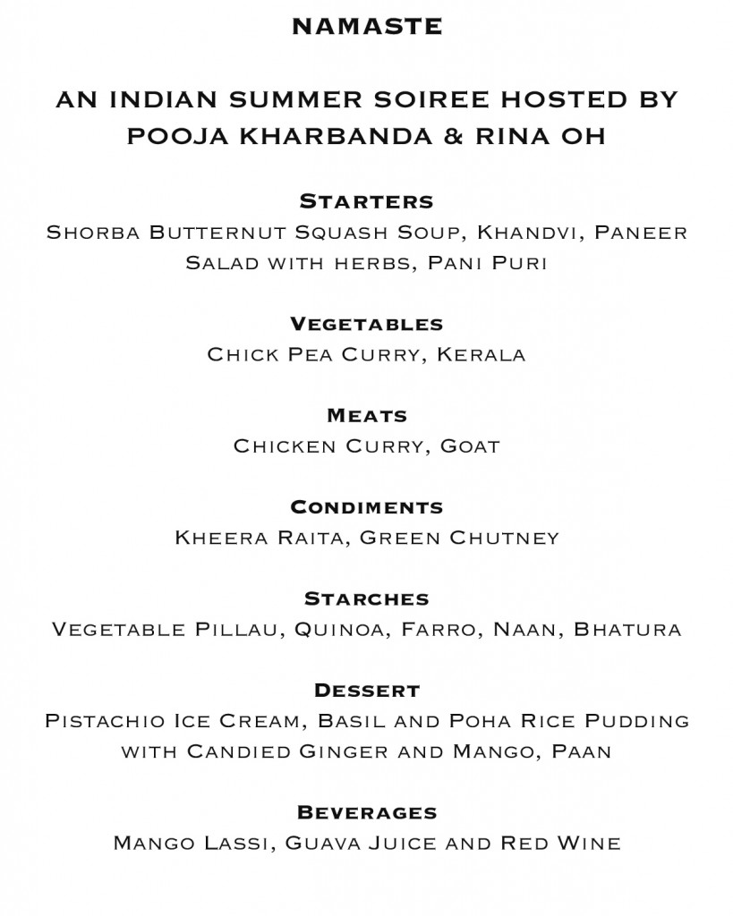 Namaste Menu