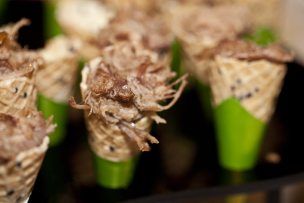 Sesame Cones with Red Wattle Pork Rillettes and Mascarpone Mousse