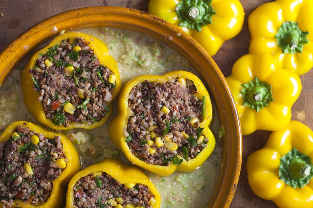 Vegan Red Kidney Bean Stuffed Peppers in a Tagine