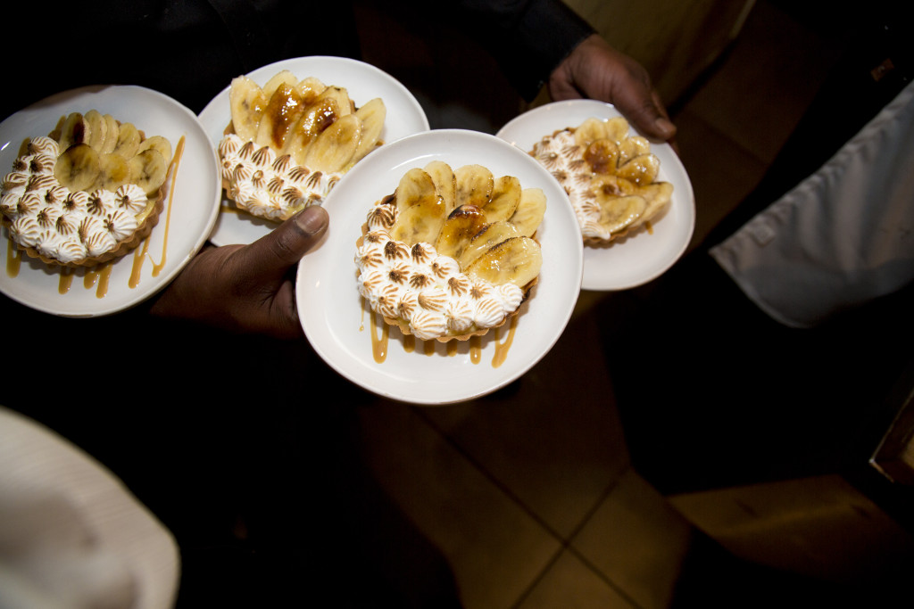 Banana Cream Pie with Vanilla Wafer Crust, Malibu Dulce de Leche, Pastry Cream, Toasted Meringue, and Bananas