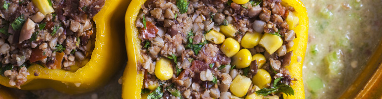 Vegan Red Kidney Bean Stuffed Peppers in a Tagine